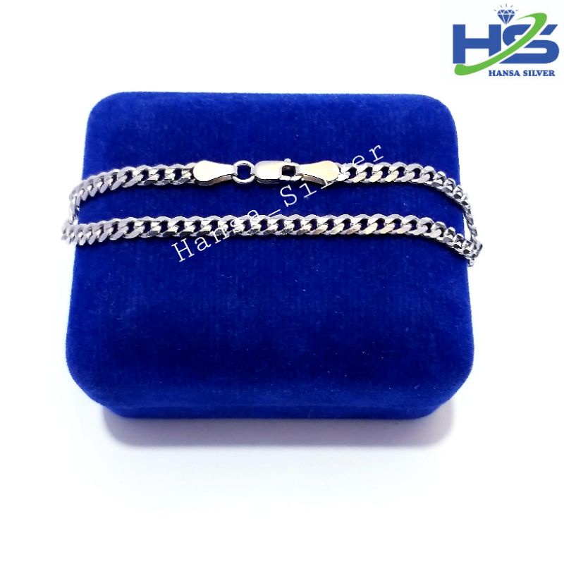 Gelang Perak Asli Silver Pria Wanita 925 Lapis Emas Putih Sisik Naga Polos - Gelang Perak Asli 925