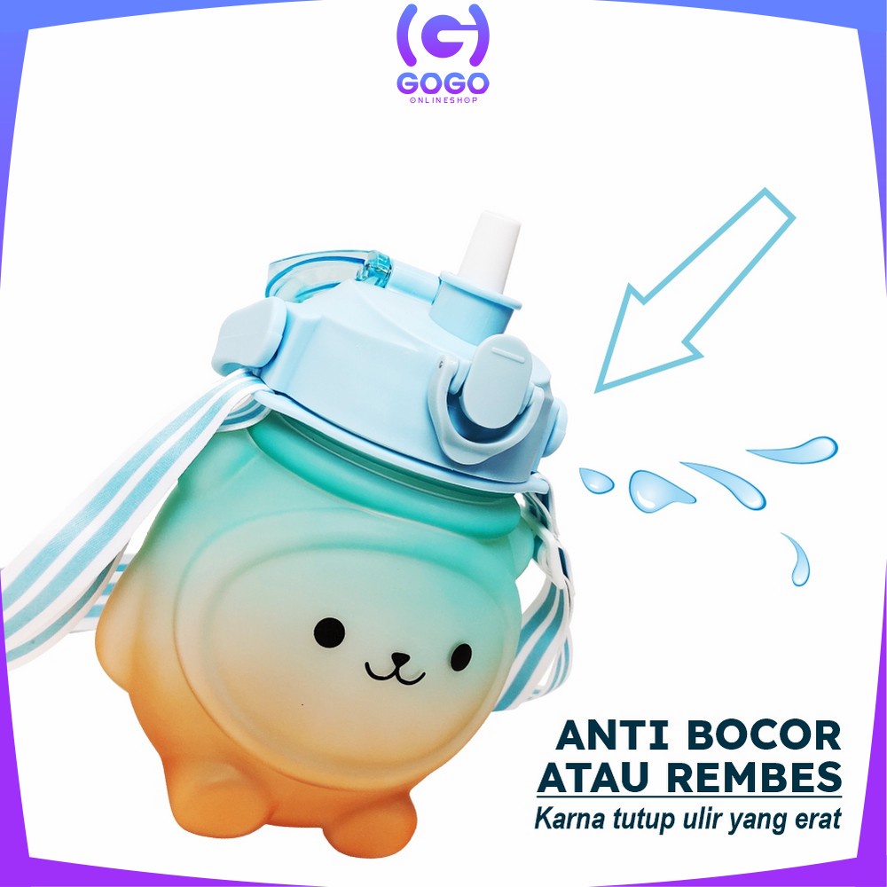 GOGO-C589 C592 Botol Minum Anak Boneka Bear Beruang 1 Liter Polos Gradasi / Tumbler Minum Anak Karakter Bear Gemoy Pelangi