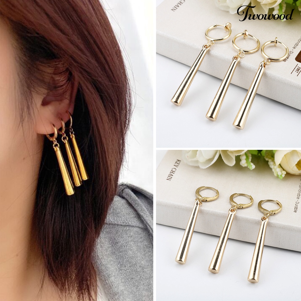 1 Set Anting Kait Gantung Warna Solid Bahan Alloy Tahan Lama Untuk Wanita