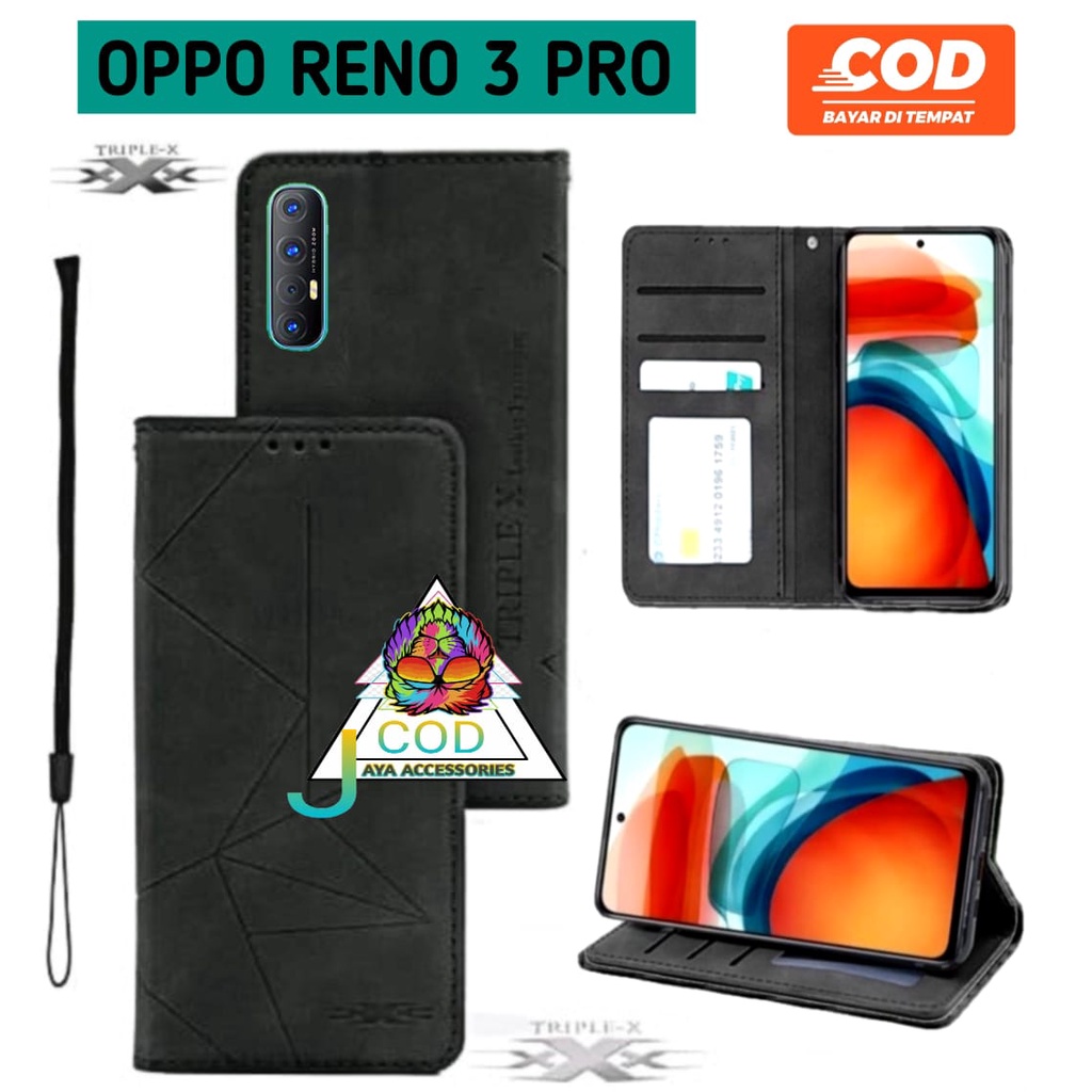Case Dompet Magnet Tipe OPPO RENO 3 PRO Flip Leather Wallet Casing Dompet Kulit Bahan Tebal