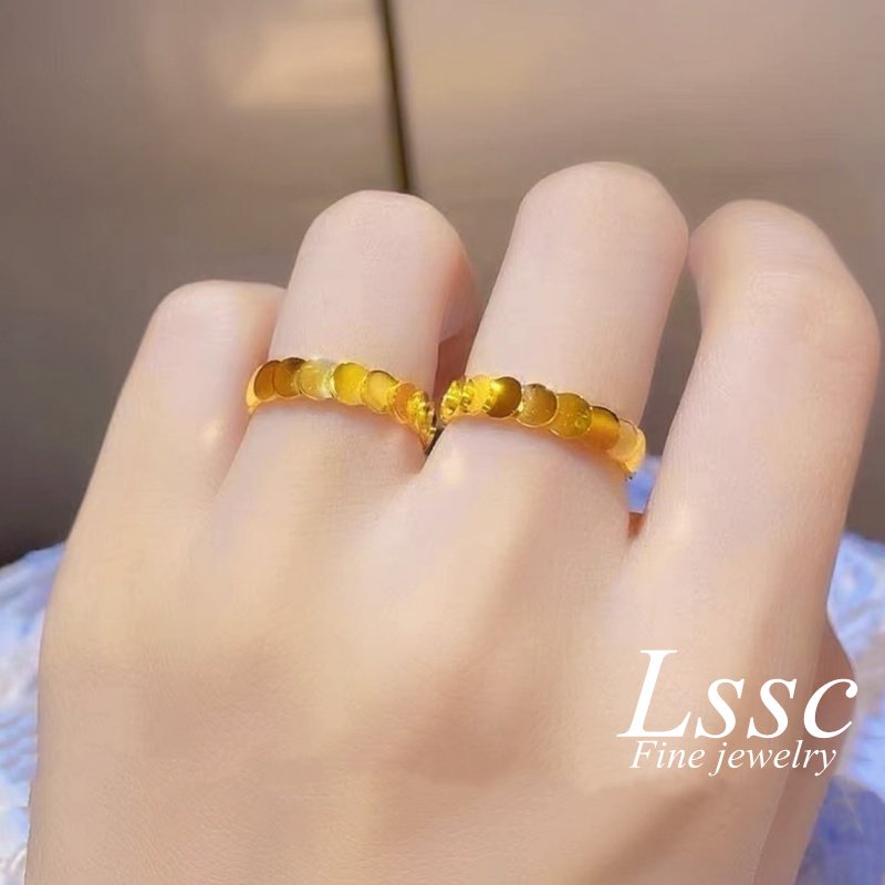 Cincin Titanium Wanita Sisik Ikan Berkilau Cantik Emas 18K Anti Karat Perhiasan Aksesoris Fashion