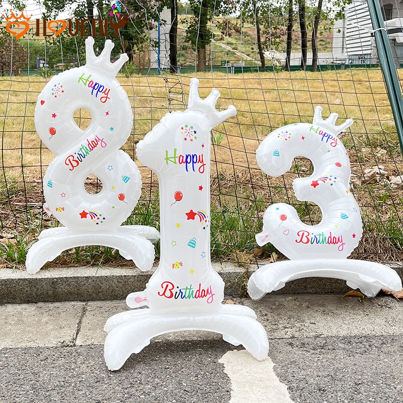 32inch Angka Besar Globos Anak Bayi Perlengkapan Pesta Ulang Tahun Dekoratif Aluminium Film Balon Kreatif Berdiri Balon Digital 0-9 Angka Berdiri Balon Foil