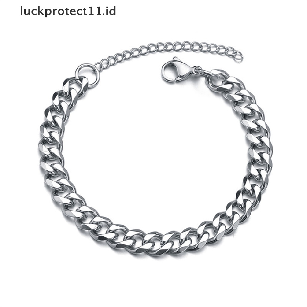 Gelang Rantai Kuba Lebar 3 / 5 / 7mm Bahan Stainless Steel Gaya Klasik Untuk Pria Dan Wanita