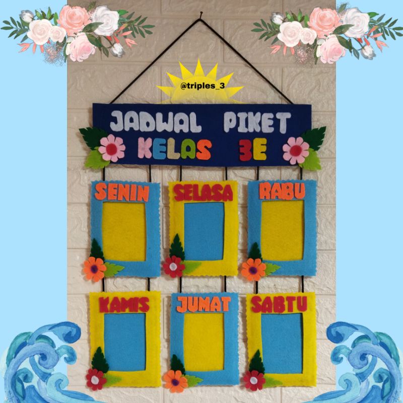 Jadwal piket / Jadwal pelajaran/dekorasi sekolah/hiasan dinding/kerajinan flanel