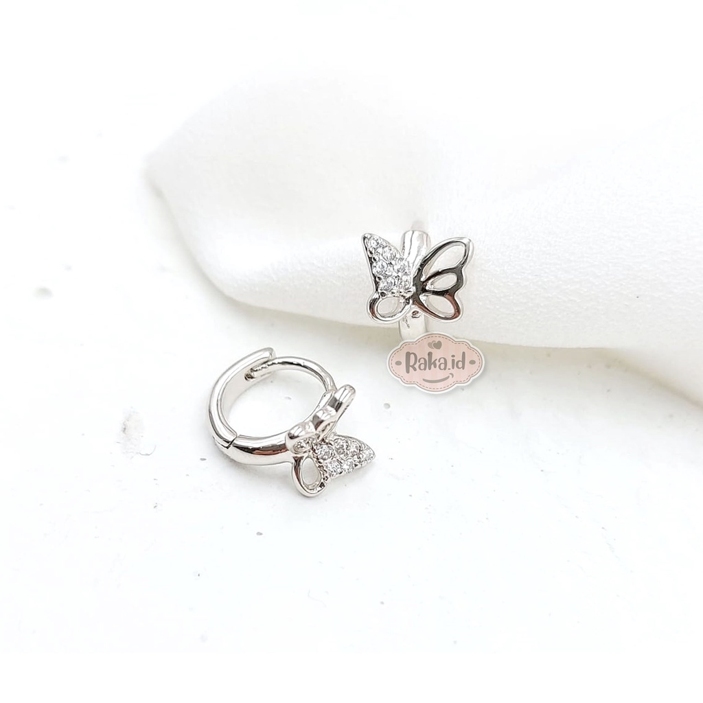 Anting Clip / Klip Mata Baris Putih Motif Kupu Mas Perhiasan Aksesoris Wanita 769