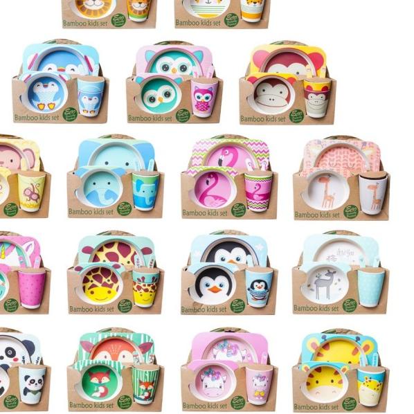 Set Alat Makan 5 in 1 / Piring Makan Anak Balita Peralatan Makan - 005 - Flamingo