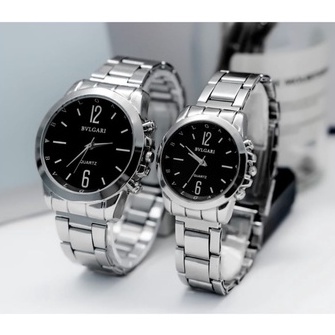 Jam Tangan Pria Wanita Couple Korea Style Bvlgai Polos Rantai Steel