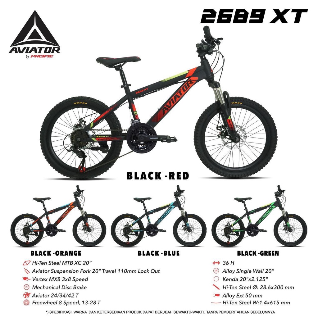 Sepeda Gunung MTB 20 inch Aviator AT 2689 XT Ban 2.40