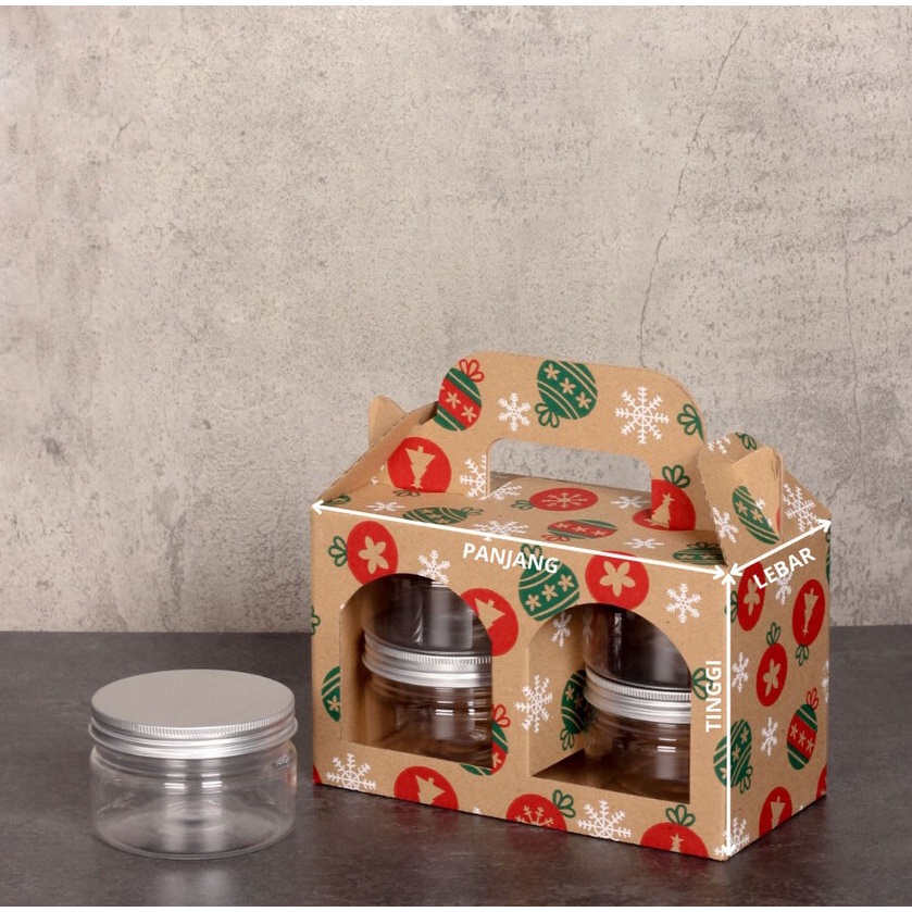 

kardus jinjing 4 toples 500 ml natal dus tenteng hampers merry christmas box parcel size 21x10x13 cm