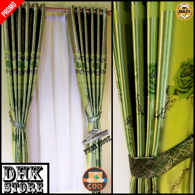 GORDEN JENDELA KAMAR MINIMALIS GORDEN BLACKOUT MOTIF BUNGA MAWAR MODEL SMOKRING 12 RING HIJAU UNGU