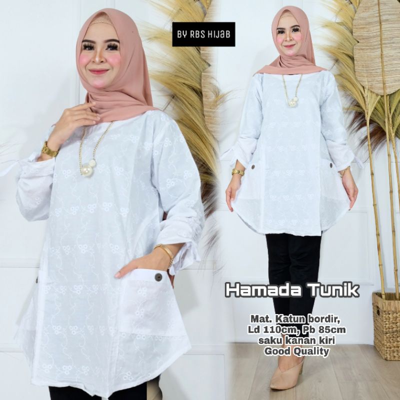 Atasan wanita, atasan putih, tunik putih katun bordir