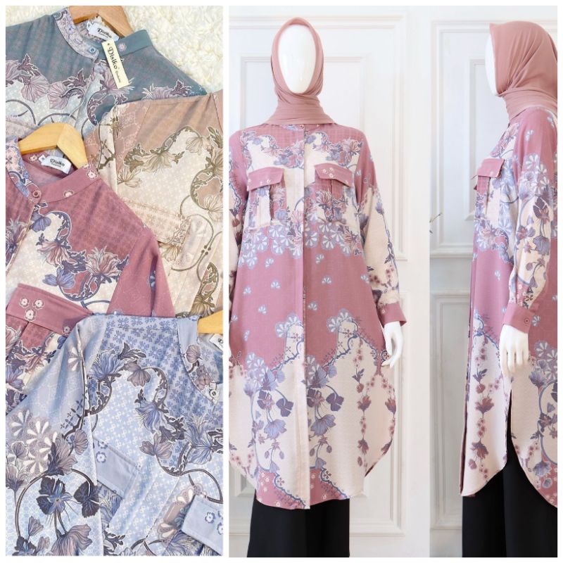 Long tunik motif ORI by disiko exclusive tunic cewe Bahan lionel richie Ukuran m l xl ld 100 104 110