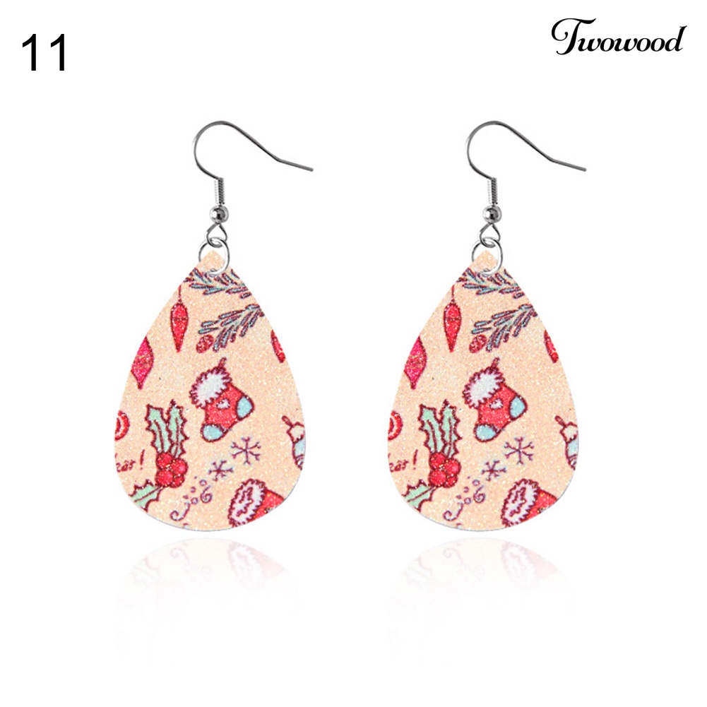 Anting Hook Bahan Kulit Imitasi Model Teardrop Tree Heart Dangle Untuk Wanita