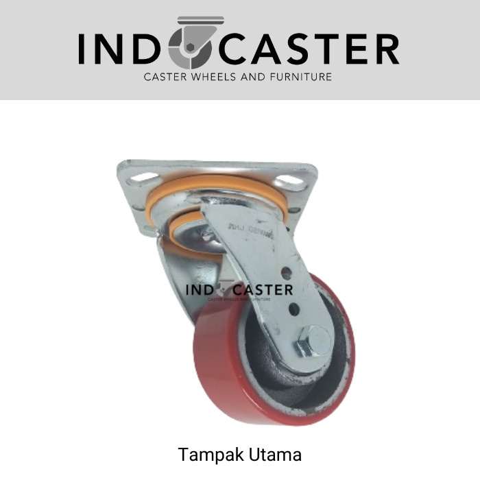 Roda Troli PU RHJ-TW Heavy Duty Caster Plat Hidup Diameter 4 Inch