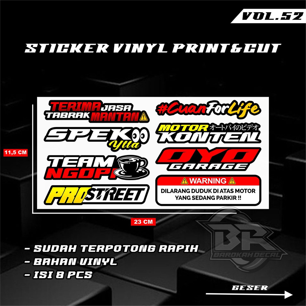 Stiker Racing Sticker Print &amp; Cut Stiker Motor Setiker Variasi Vinyl 50-54