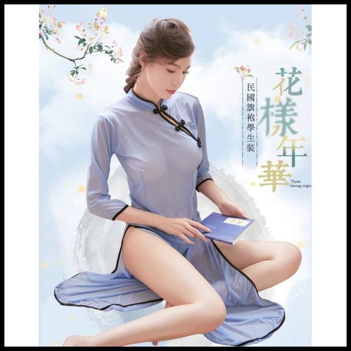 Promo Lingerie Cheongsam Chinese Sexy Costume Gaun Seksi Biru 2509
