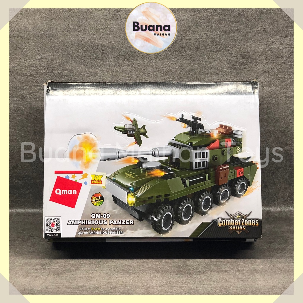 BRICKS QMAN COMBAT ZONES QM-09 AMPHOBIOUS PANZER BRICK MAINAN EDUKASI ANAK COWO COMBINE SET BRICK BLOCK 1803