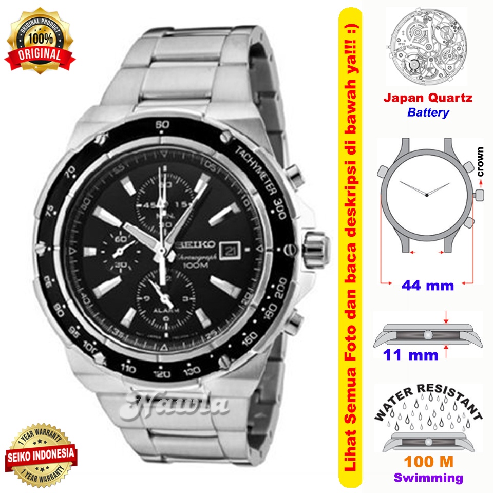 Seiko Quartz SNAD83P1 Chronograph Alarm - Jam Tangan Pria SNAD83