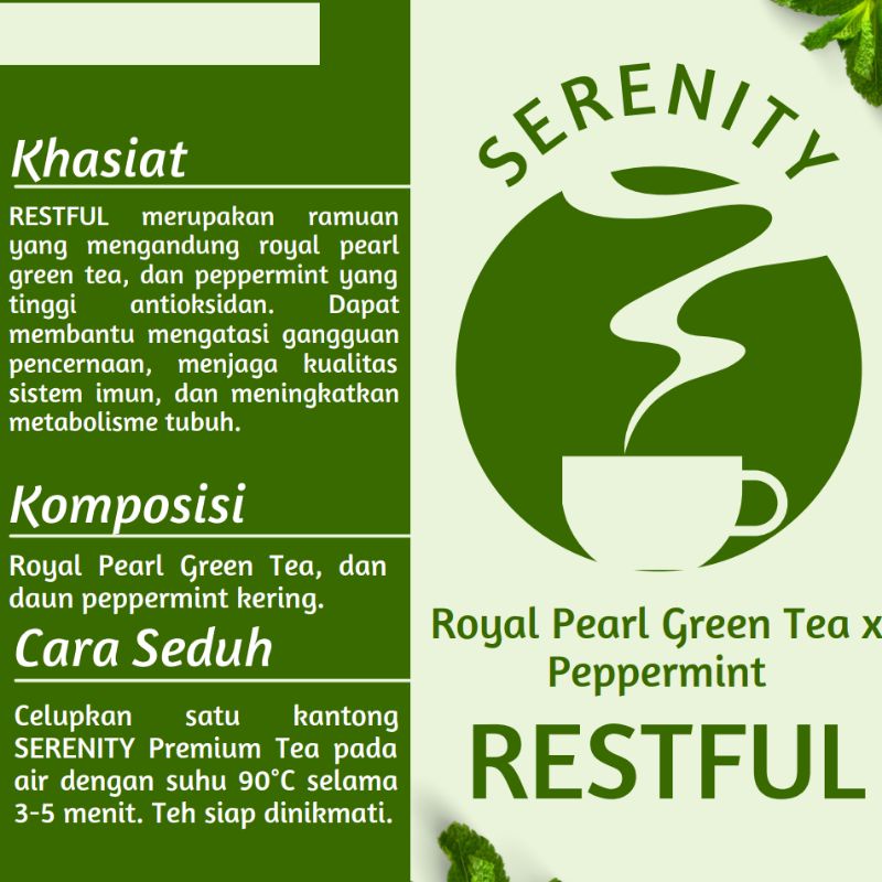

SERENITY PREMIUM ROYAL PEARL GREEN TEA (Gunpowder) + Peppermint