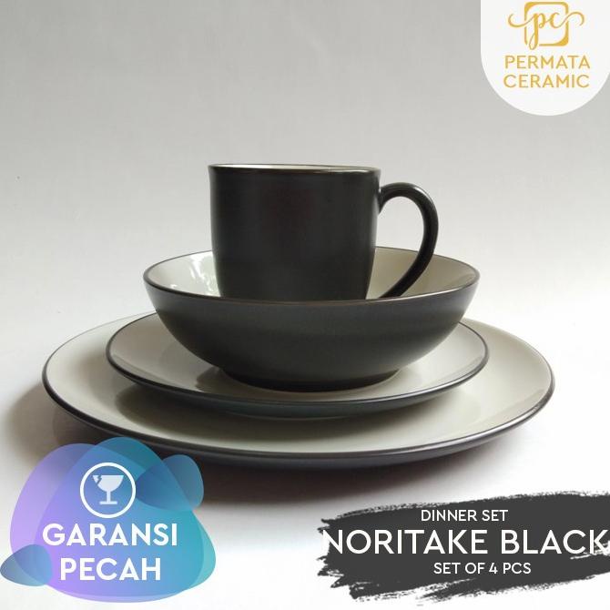 Piring Makan Dinner Set Keramik Motif Noritake Black Fellixaa