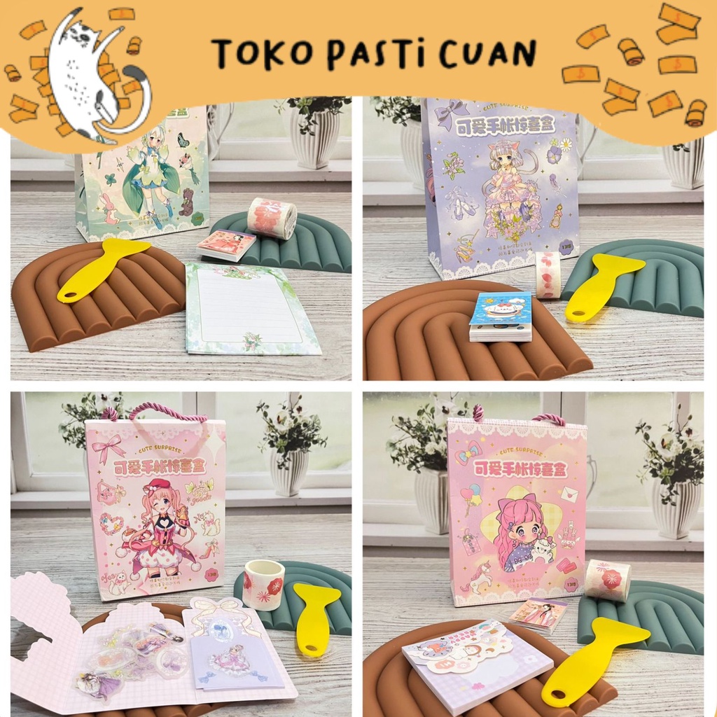 

paket sticker paper bag karakter cewe senmu solatip lucu imut lakban keren elegan fancy atk imut bisa COD termurah import