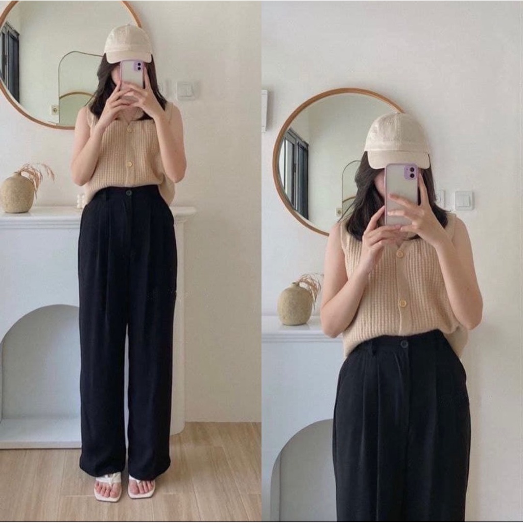 AFAREEN - Kulot Crinkle HW Resleting Depan Kulot Crinkle Highwaist Basic