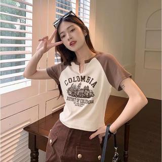 DF BJ336 Baju Atasan Crop Top Rajut Colombia Wanita Fashion korean Kekinian Lengan Pendek