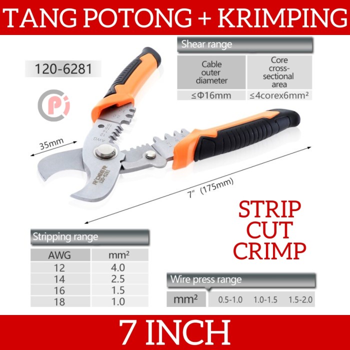 YTH 7 Inch Tang Khusus Untuk Memotong Mengupas Krimping Kabel Besar