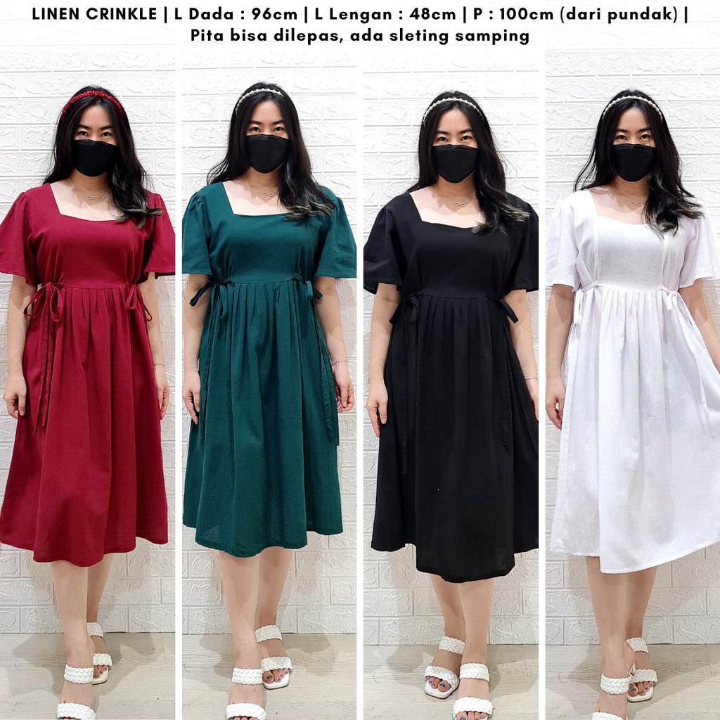 4631 freysa ribbon linen crinkle midi dress bumil