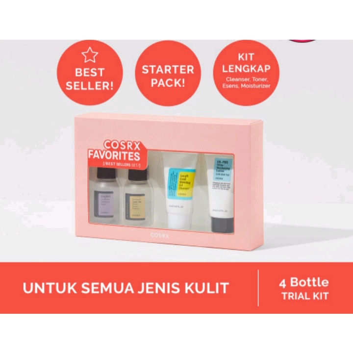 Paket 4 Pcs Kit Cleanser Toner Essence Mousturizer - Cosrx Best In Class Favorites / Mini Trial Trav