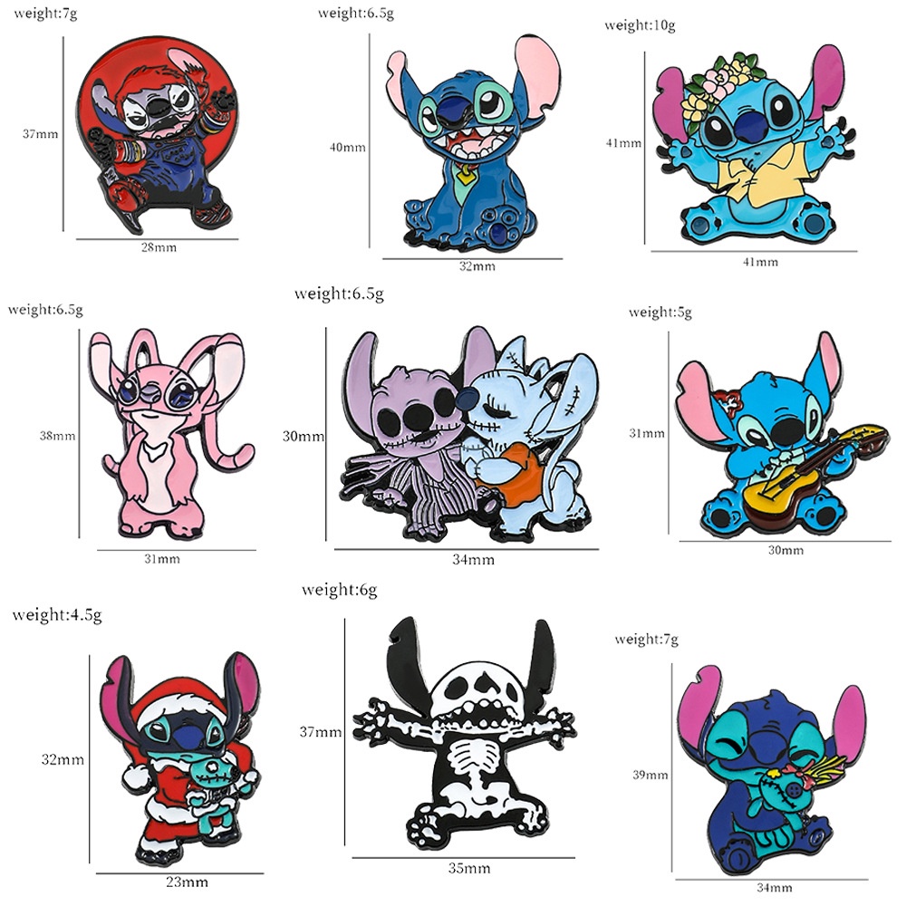 Kartun Stitch Logam Enamel Pin Anime Stitch Bros Lencana Lucu Badge Pakaian Lapel Pin Perhiasan Aksesoris