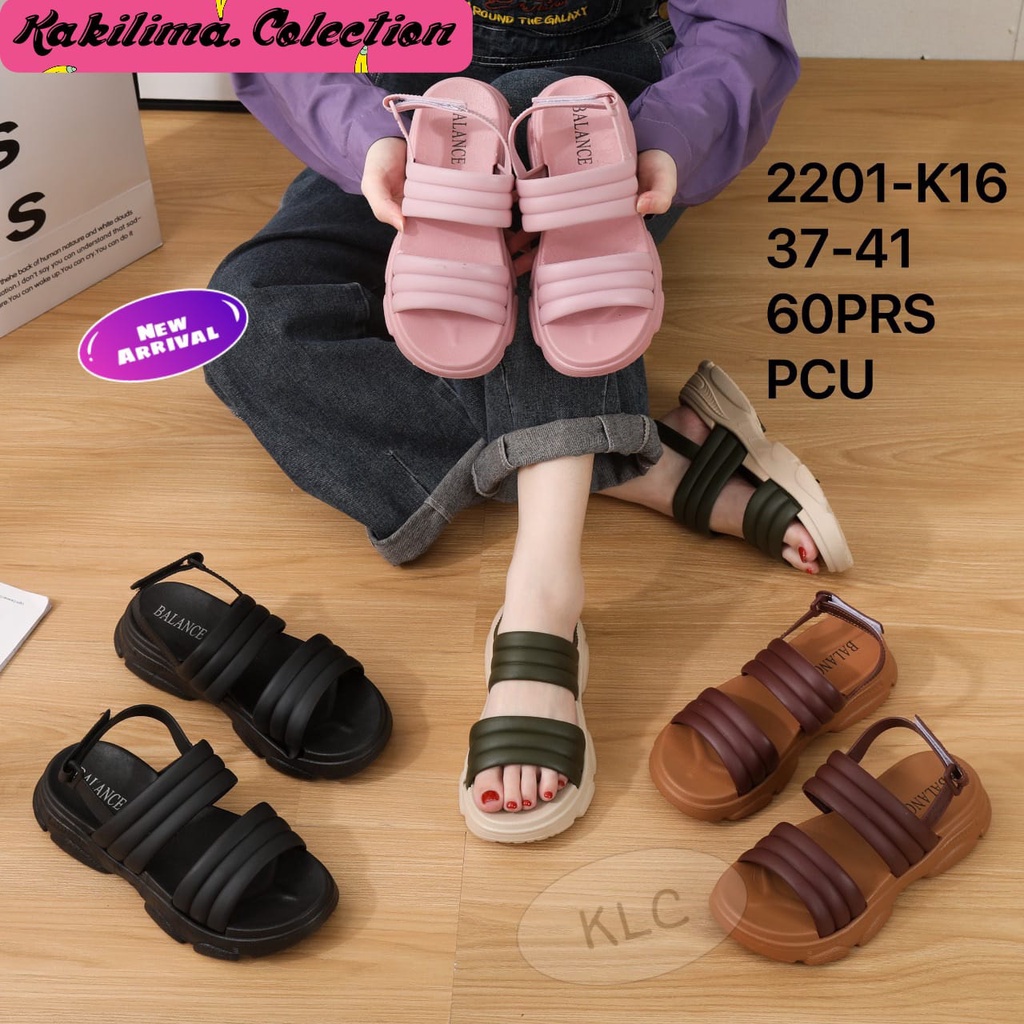 sandal tali wedges wanita sandal karet jelly perempuan balance 2201-K16