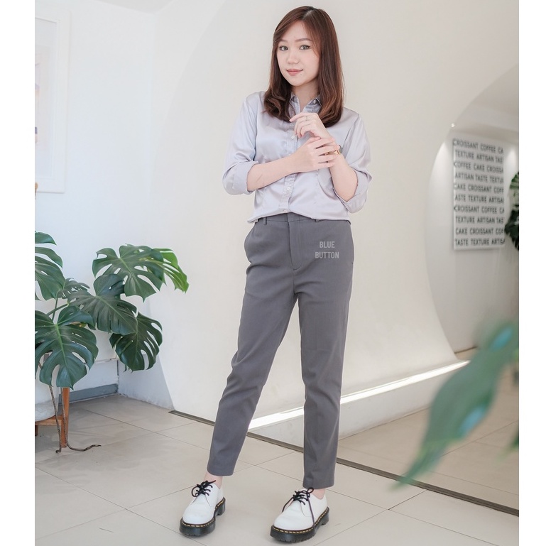 BlueButton Celana Panjang Wanita Smart Chino Ankle Pants Kekinian Slim Basic Daily Wear Khaki