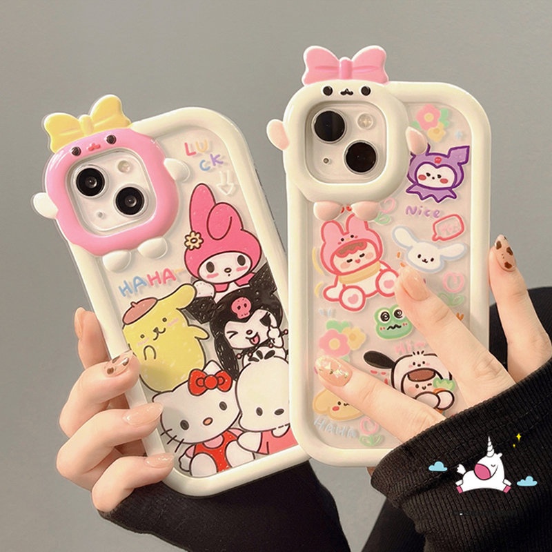 Casing Realme C35 C33 C15 C21Y C31 C25Y C11 C30 C25 C25s C21 C2 C1 C3 C17 5 8i 8 8pro 7 9 9pro+6i 9i 5s 5 7i Cute Graffiti Kuromi Melody 3D Bow Monster Lens Soft Penutup Belakang