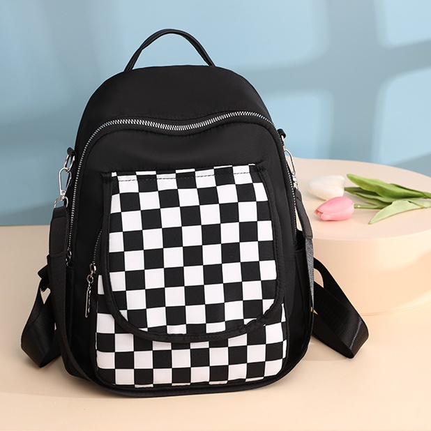 TAS RANSEL WANITA IMPORT KOREA ANTI AIR MOTIF CATUR HITAM VERMONA TA704B5 GENDONG PUNGGUNG SEKOLAH KULIAH KERJA BACKPACK CEWEK MURAH REMAJA KEKINIAN BRANDED BATAM SIMPLE LUCU