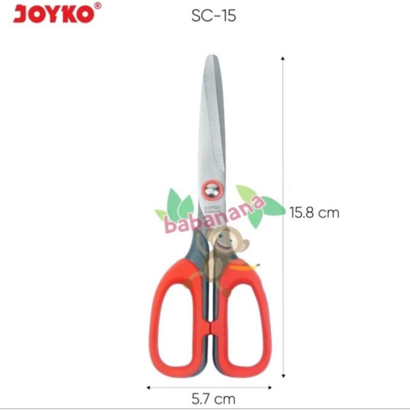 Gunting Joyko SC-15 Merah Scissors pemotong kertas Elastic Handle