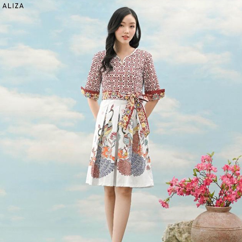 Evercloth Aliza Dress Batik Wanita Ikat Pita Pinggang Dress Wanita