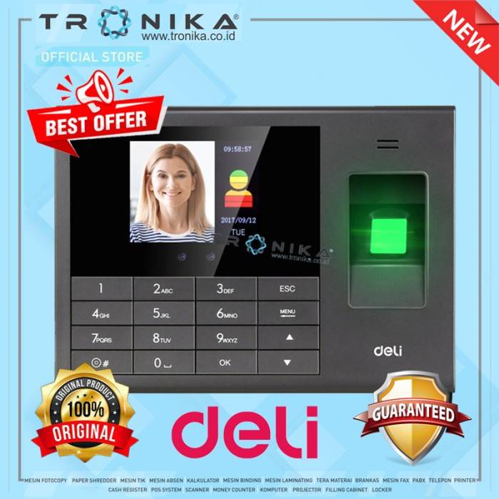 MESIN ABSENSI Deli Face Recognition Attendance Machine E3765 | GARANSI