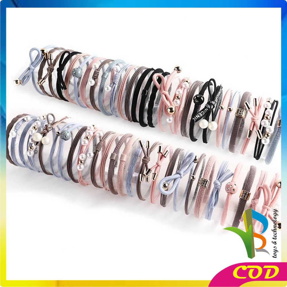 RB-C13 12 Pcs Ikat Rambut Karet Pearl Mutiara Pita Aksesoris Rambut Wanita Anak korean style
