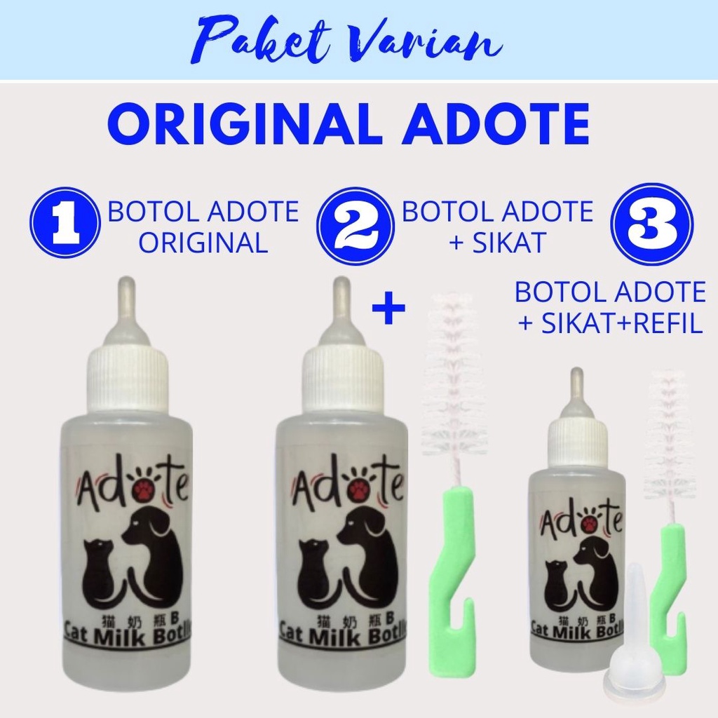 Botol Dot Kucing Cats Paket Komplit Original Adote Botol + Dot + Sikat FEFARM