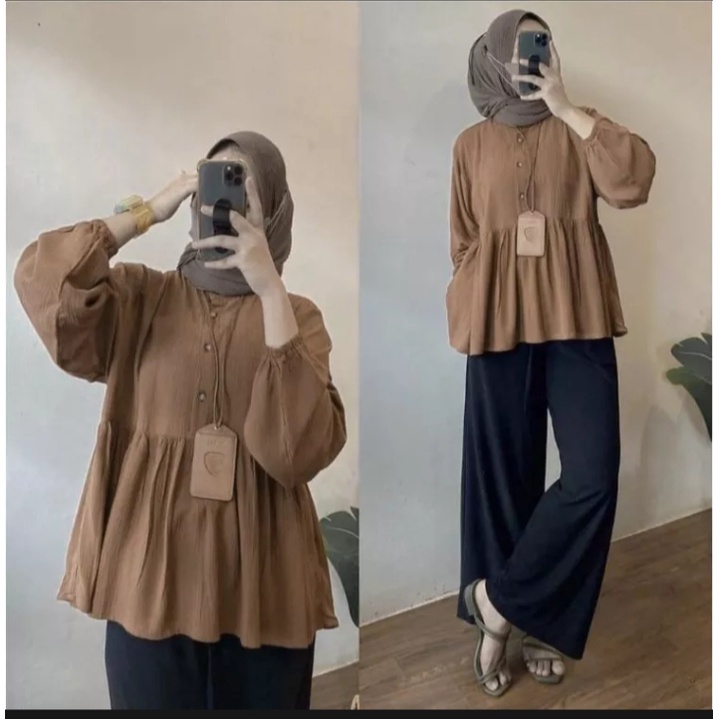 RANIA BLOUSE ATASAN WANITA BLOUSE OVERSIZE PREMIUM CRINKLE AIRFLOW