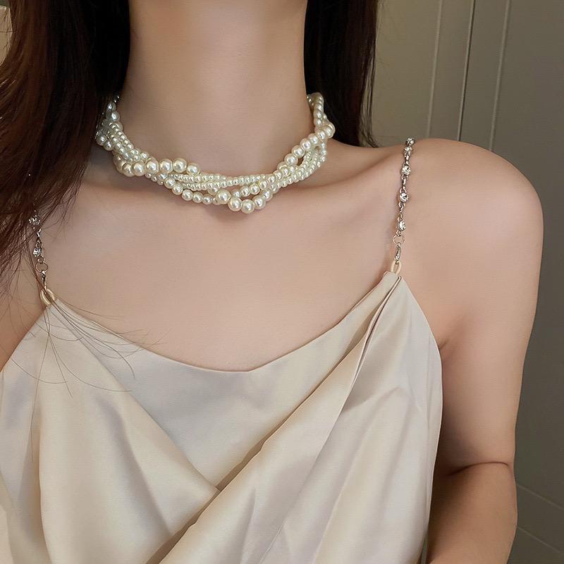 Senada Victory Choker Kalung Mutiara /Kalung Wanita Layers Pearl Choker Necklace White Aksesoris Fashion SK082