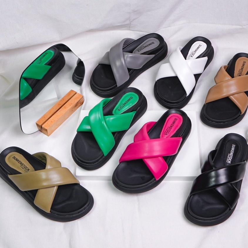 LAPEPA YUK - Dunkenstock CHA CHA Sandal Wanita Silang Tinggi 5cm Size 36 - 40 Selop Tidak Licin Sendal Beleza Wedges Slop Birken Rumah Belezza 37 38 39 Warna Olive Sage Belleza Kekinian Premium Terbaru Shoes Ori Original Mall Official Store