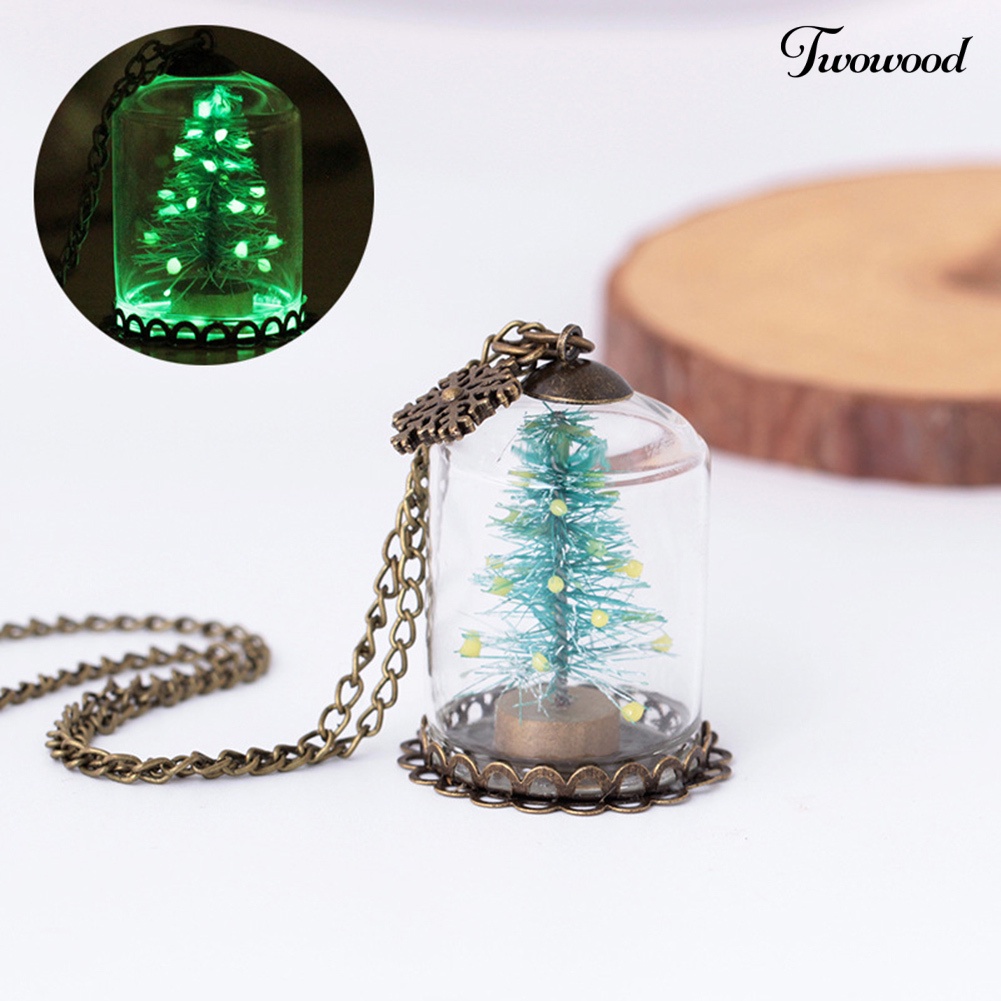 Kalung Liontin Pohon Natal Luminous Bahan Kaca Untuk Unisex