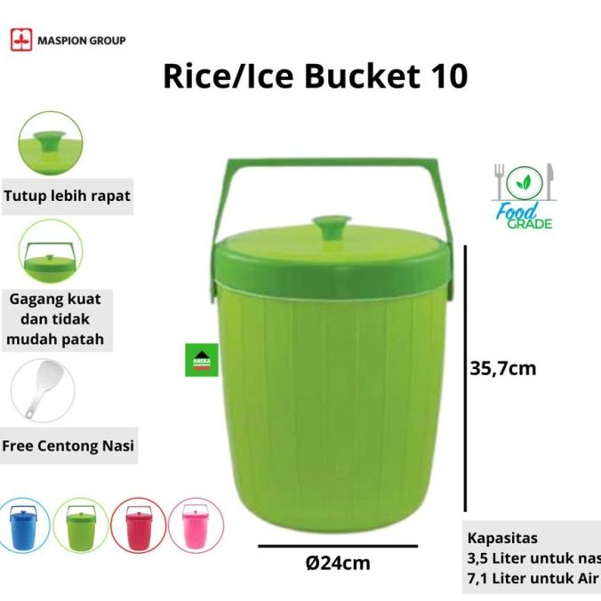 MASPION RICE/ICE BUCKET TERMOS ES TERMOS NASI 10 LITER 3.5KG NASI PINK