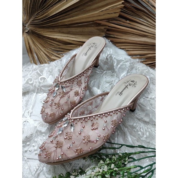 sepatu wedding marisa rosegold diamont 7cm