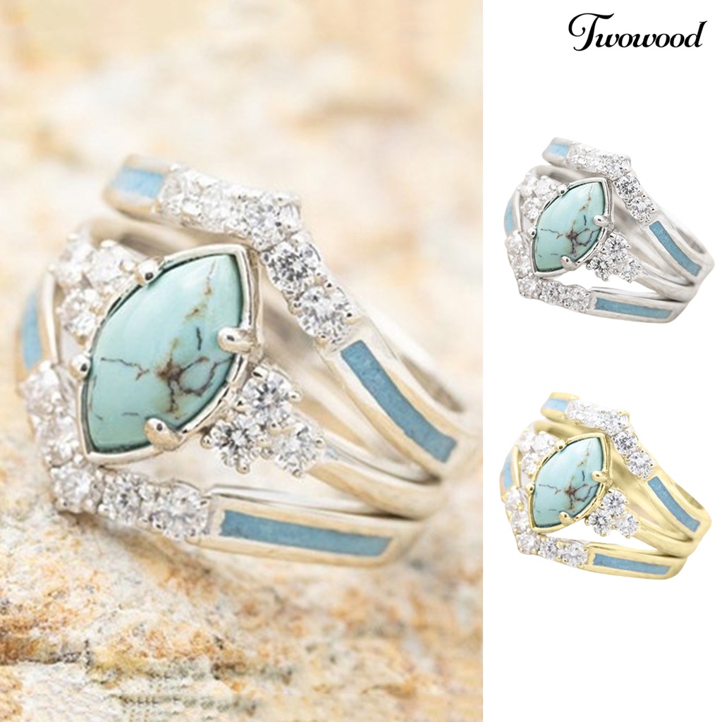 3pcs / Set Cincin Batu Turquoise Imitasi Untuk Wanita