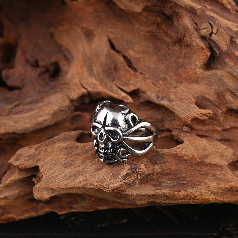 Cincin Desain Tengkorak Gaya punk Hip-hop Eropa Amerika Untuk Pria