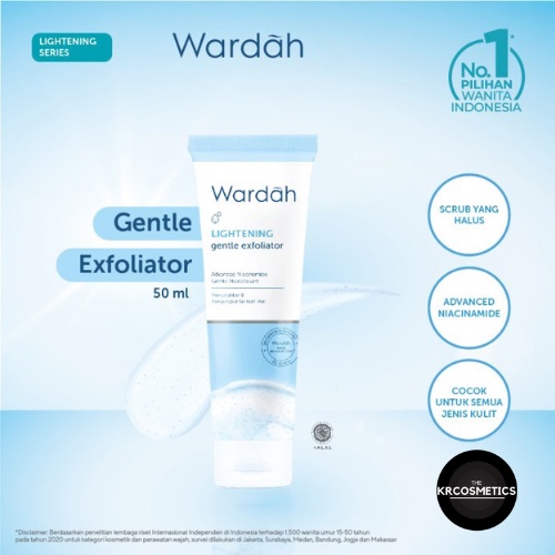 Wardah Lightening Gentle Exfoliator Scrub exfoliating wajah dengan Advanced Niacinamide 50 gr
