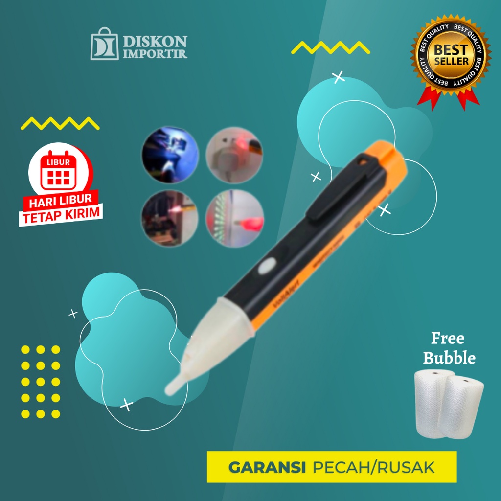 Tespen Detektor Pengukur Arus Listrik Otomatis Bunyi &amp; Nyala Tes Pen + Lampu Kecil